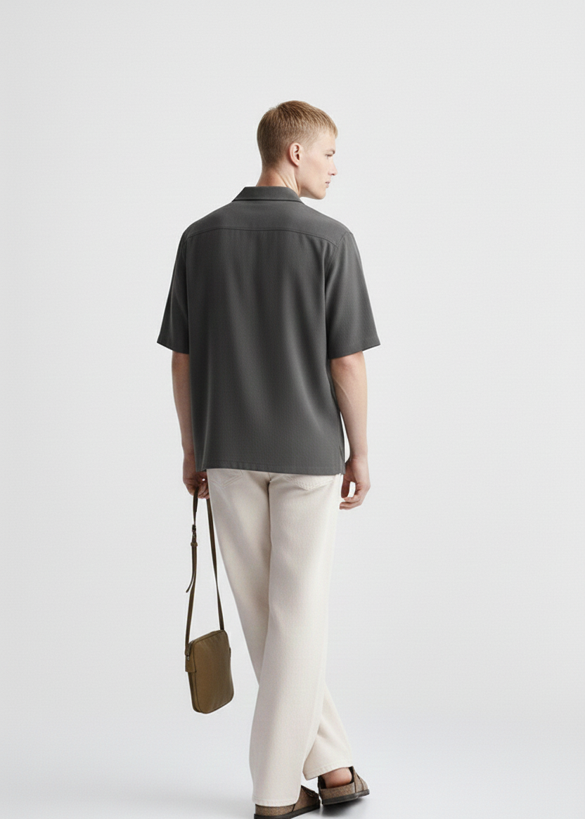 Men’s Minimal Plain Cuban Collar Shirt – Clean & Comfortable