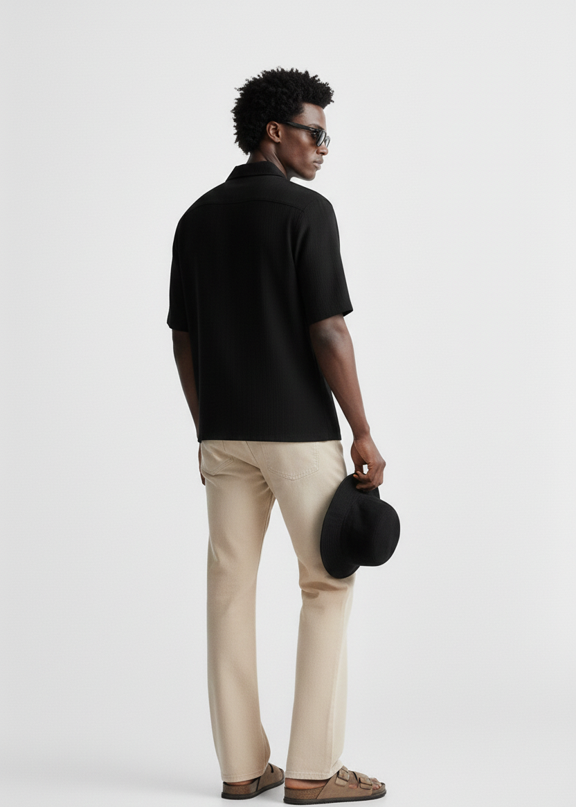 Men’s Minimal Plain Cuban Collar Shirt – Clean & Comfortable