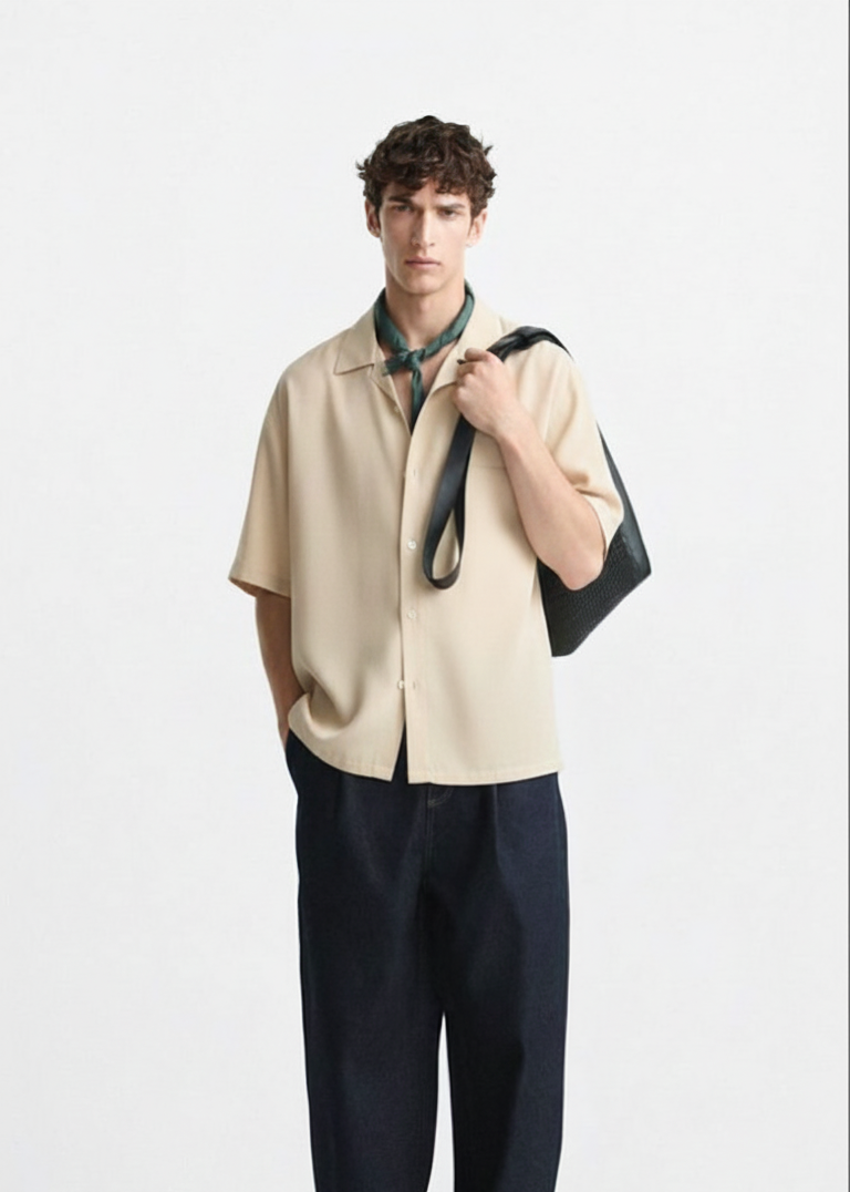 Men’s Minimal Plain Cuban Collar Shirt – Clean & Comfortable