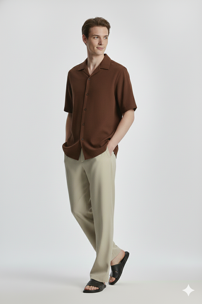 Men’s Minimal Plain Cuban Collar Shirt – Clean & Comfortable