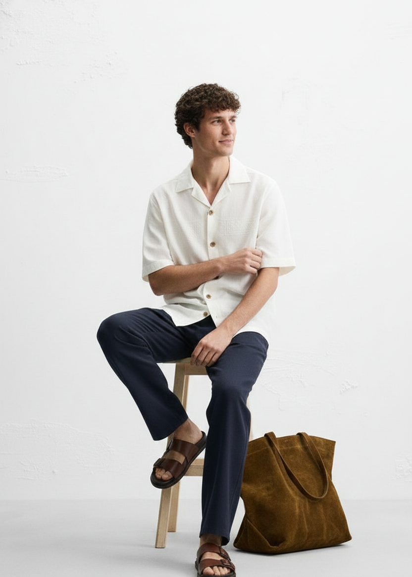 Men’s Minimal Plain Cuban Collar Shirt – Clean & Comfortable