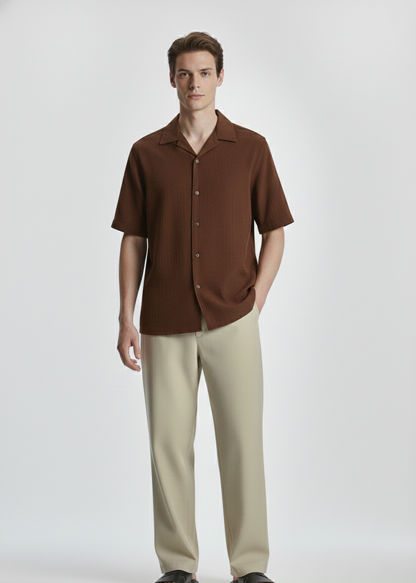 Men’s Minimal Plain Cuban Collar Shirt – Clean & Comfortable