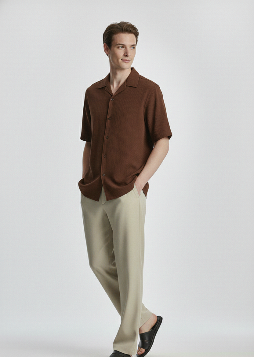 Men’s Minimal Plain Cuban Collar Shirt – Clean & Comfortable