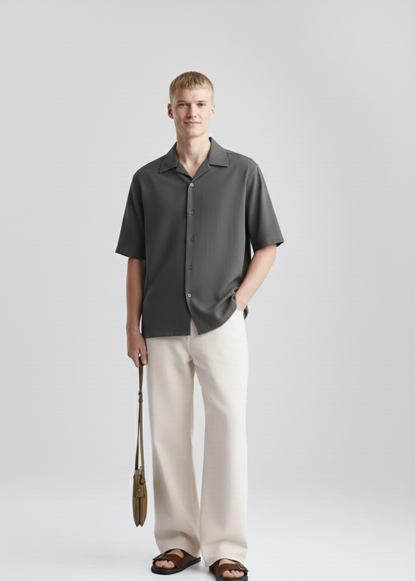 Men’s Minimal Plain Cuban Collar Shirt – Clean & Comfortable