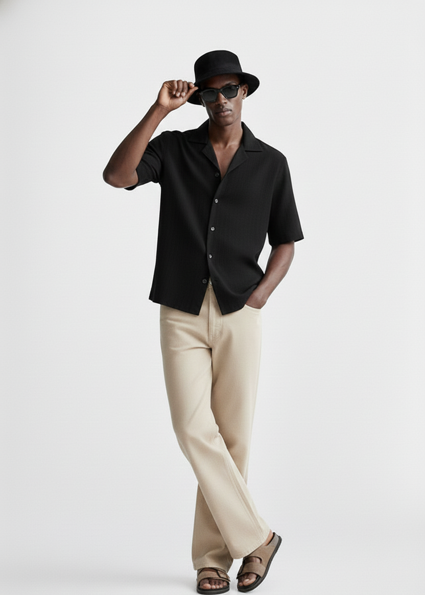 Men’s Minimal Plain Cuban Collar Shirt – Clean & Comfortable