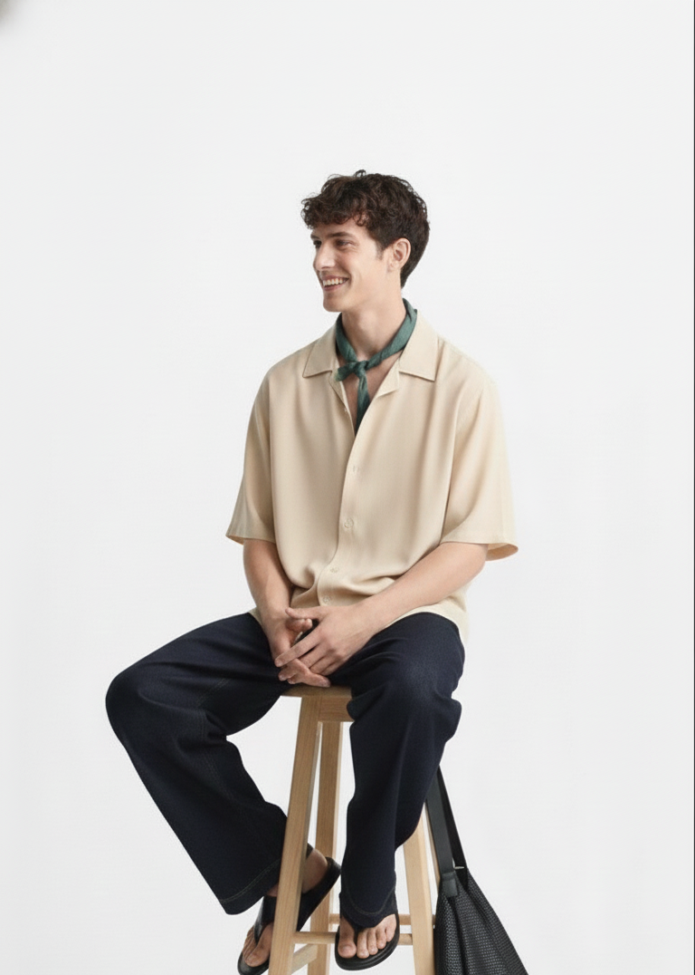 Men’s Minimal Plain Cuban Collar Shirt – Clean & Comfortable