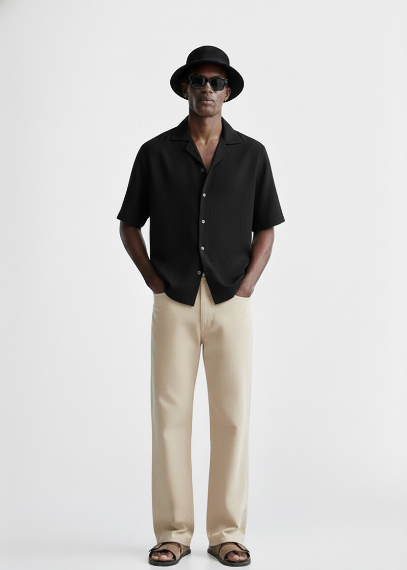 Men’s Minimal Plain Cuban Collar Shirt – Clean & Comfortable