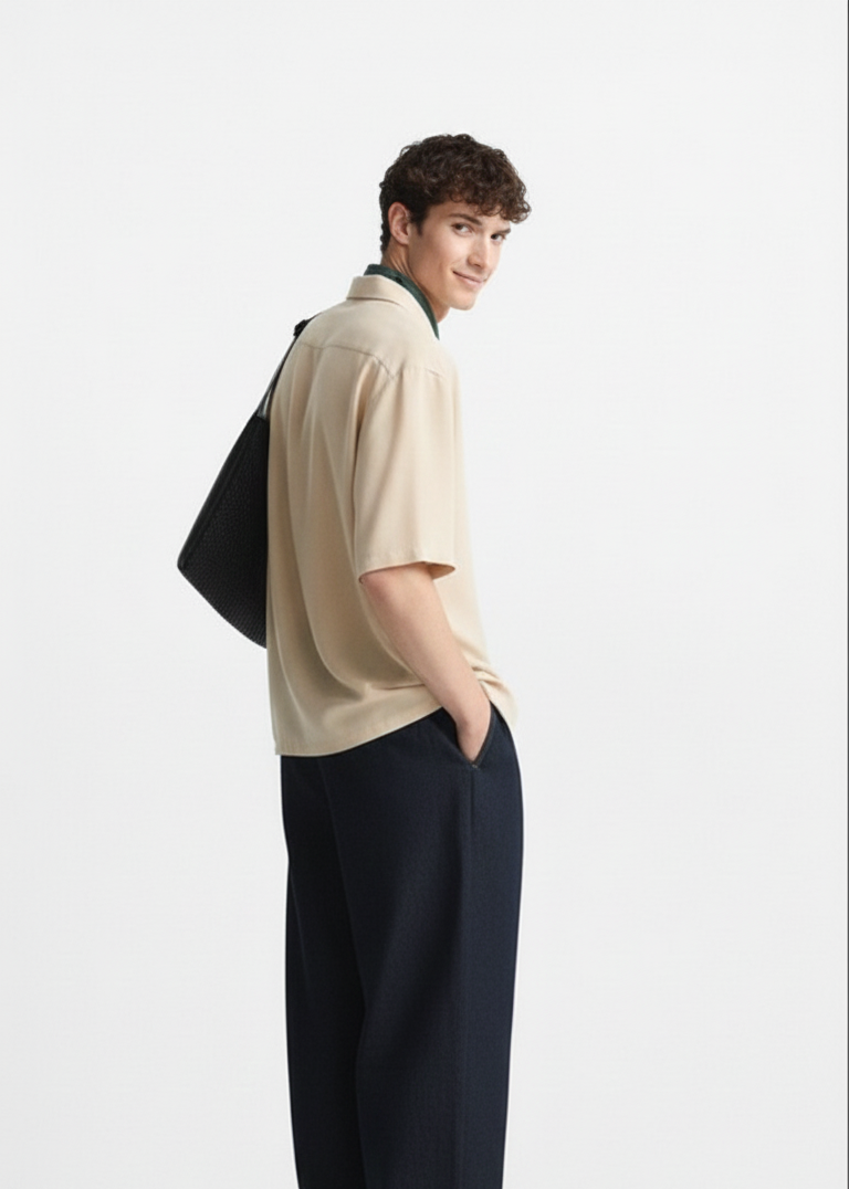 Men’s Minimal Plain Cuban Collar Shirt – Clean & Comfortable